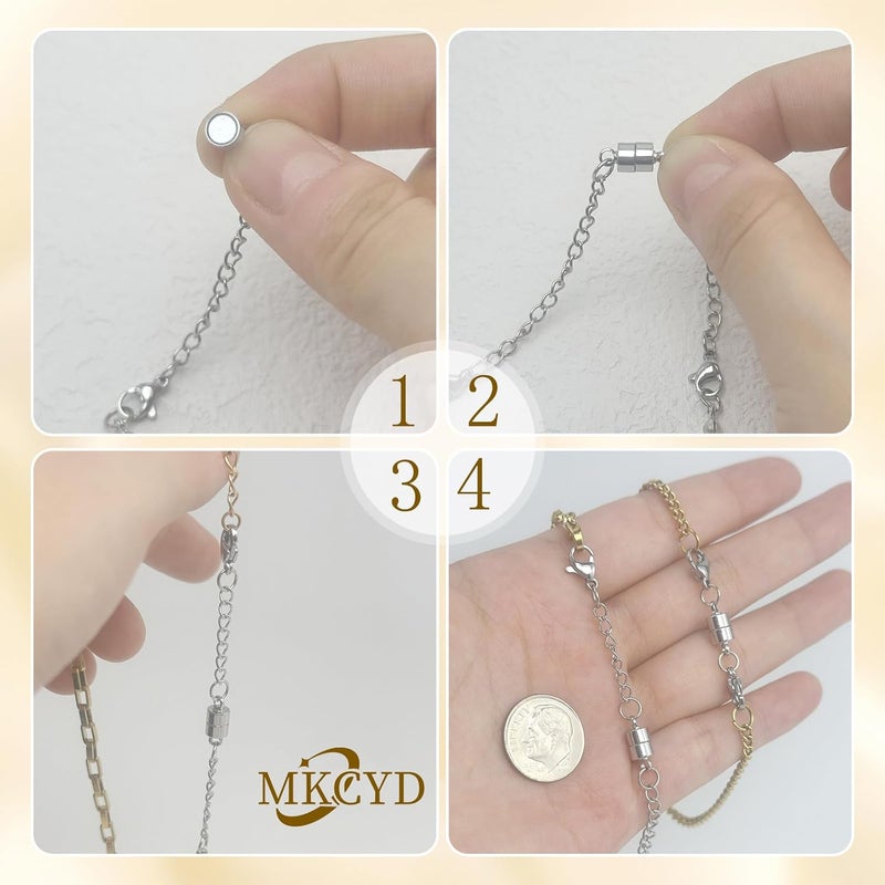 MKCYD Necklace Extender with Magnetic Clasps, Silver Magnetic Necklace Clasps and Closures with Necklace Extenders for Women - Image 4